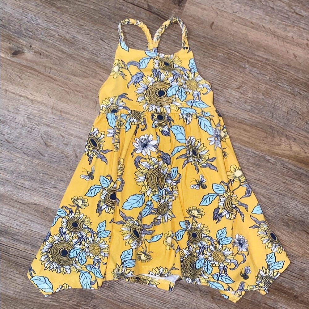 Yellow and Blue Sunflower Sundress with Braided Straps NWOT 18M